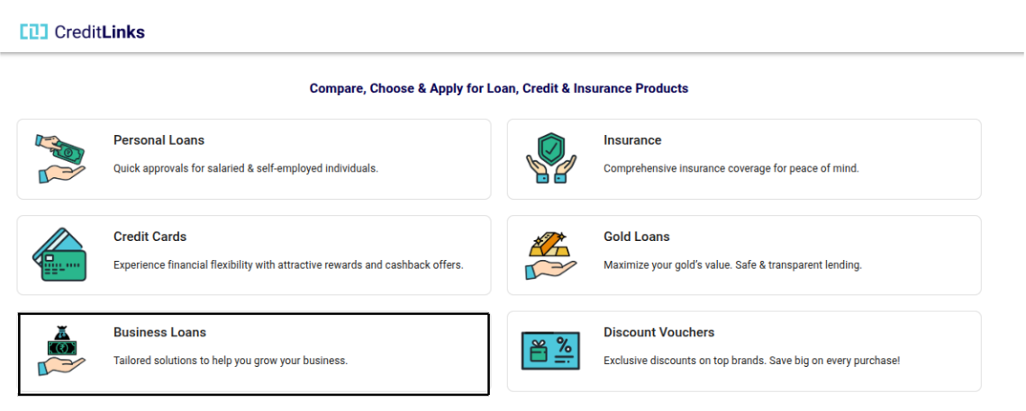 Business Loan Option Screen
